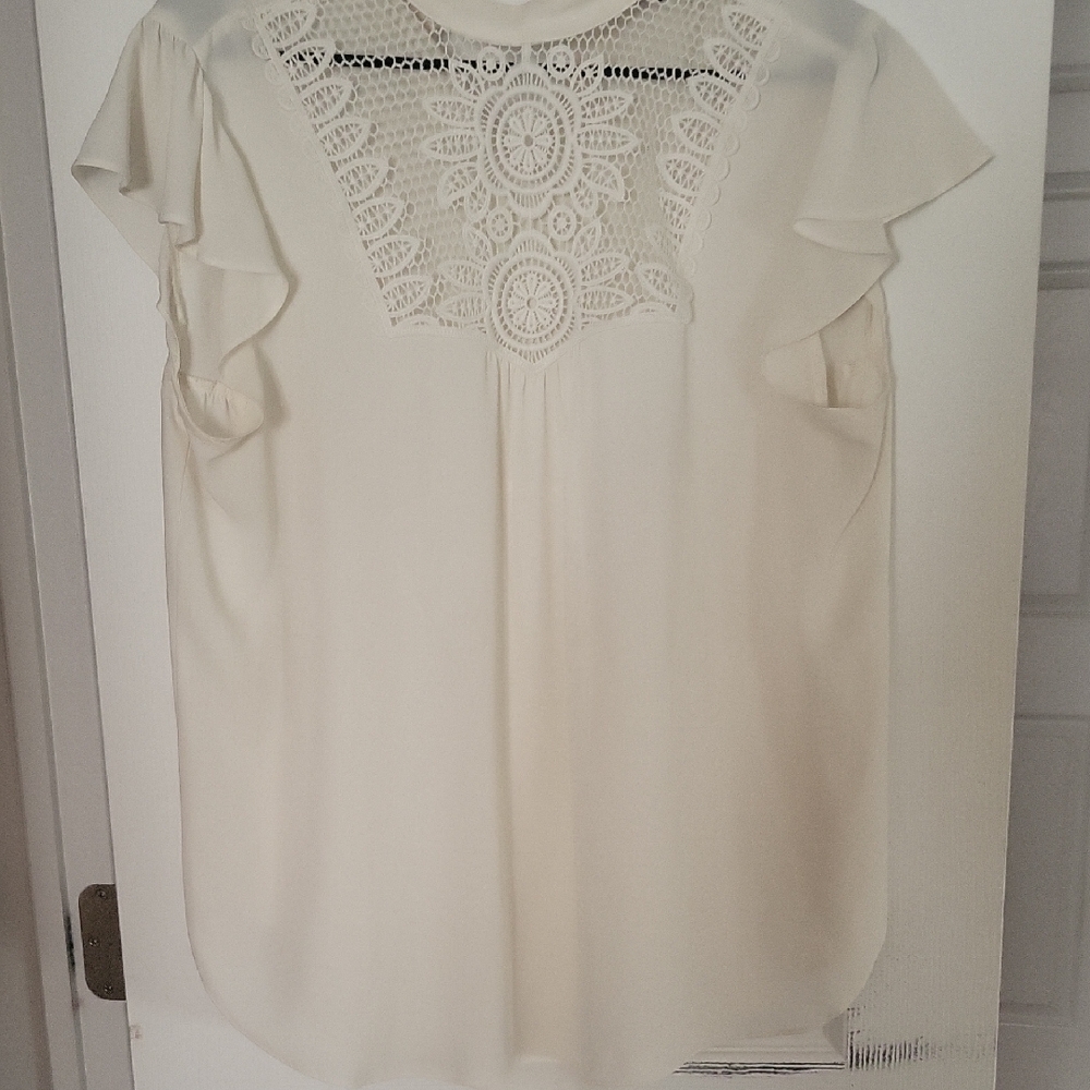 Express Cream Lace Accent Blouse